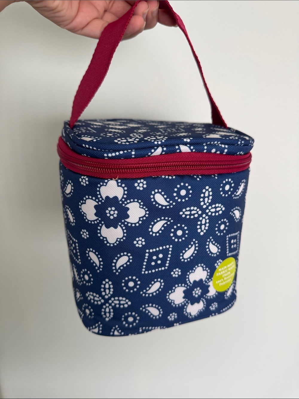 Navy Floral Insulated Lunch Bag with Pink Handle cooler